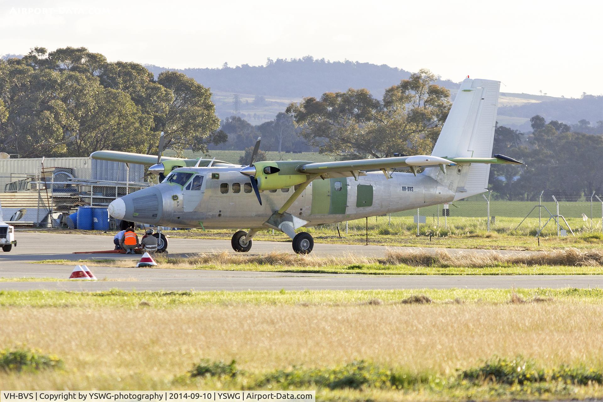 VH-BVS, 1967 De Havilland Canada DHC-6-100 Twin Otter C/N 90, Blue Wing Airlines (VH-BVS) de Havilland Canada DHC-6 Twin Otter at Wagga Wagga Airport. Once painted, this aircraft is destined for Suriname.