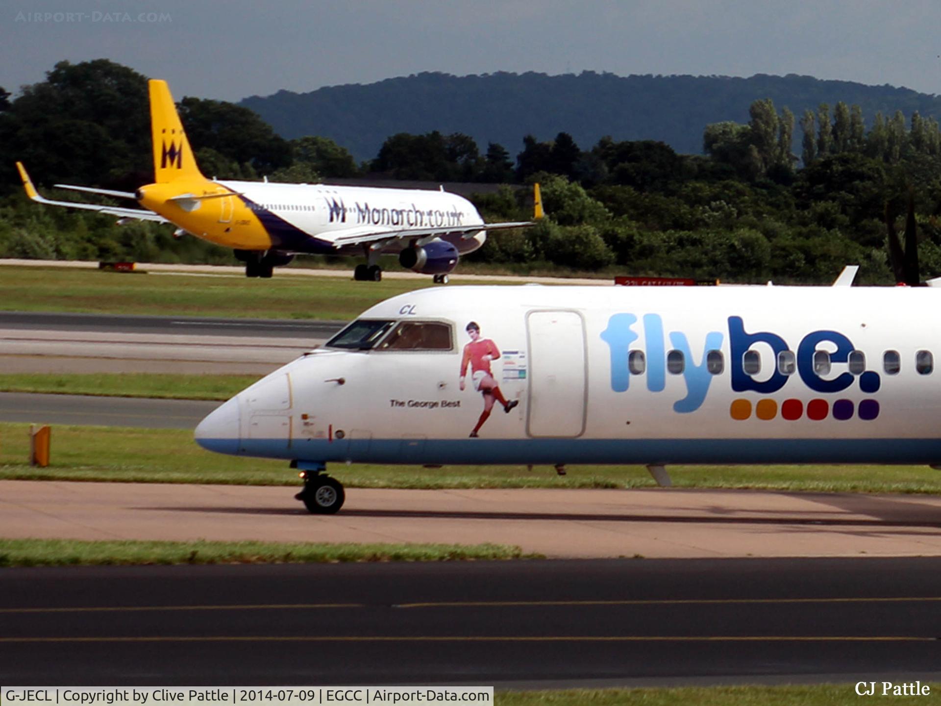 G-JECL, 2005 De Havilland Canada DHC-8-402Q Dash 8 C/N 4114, Close-up of the nose of G-JECL showing the 'George Best' artwork