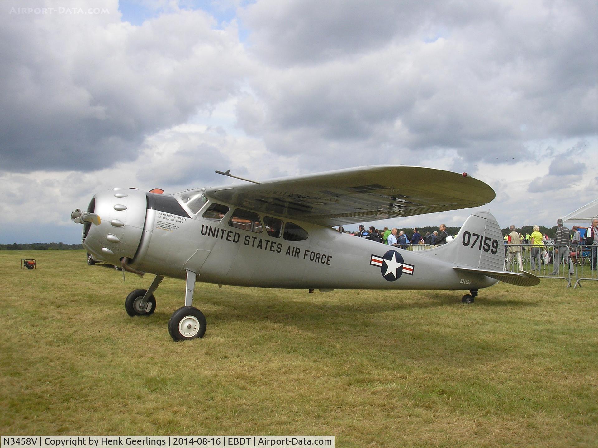 N3458V, 1948 Cessna 195 (LC-126A-3C) C/N 7159, Schaffen Diest Oldtimer Fly Inn , Belgium, Aug 2014 , cs LC-126A 
USAFs ,07159 ,  Cessna 195 ,