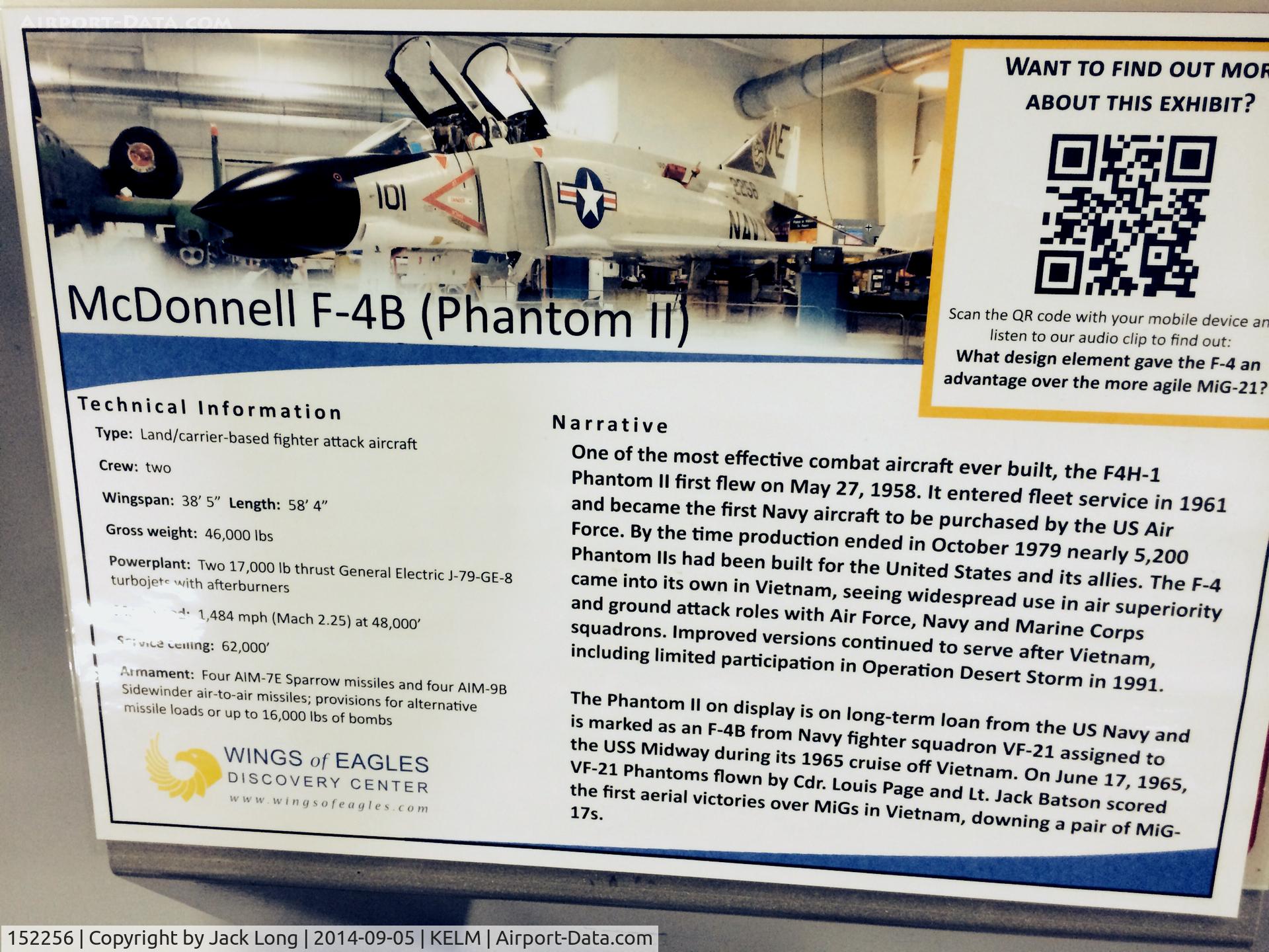 152256, McDonnell F-4B Phantom II C/N 946, Wings of Eagles Discovery Center, Used by permission Jack Long