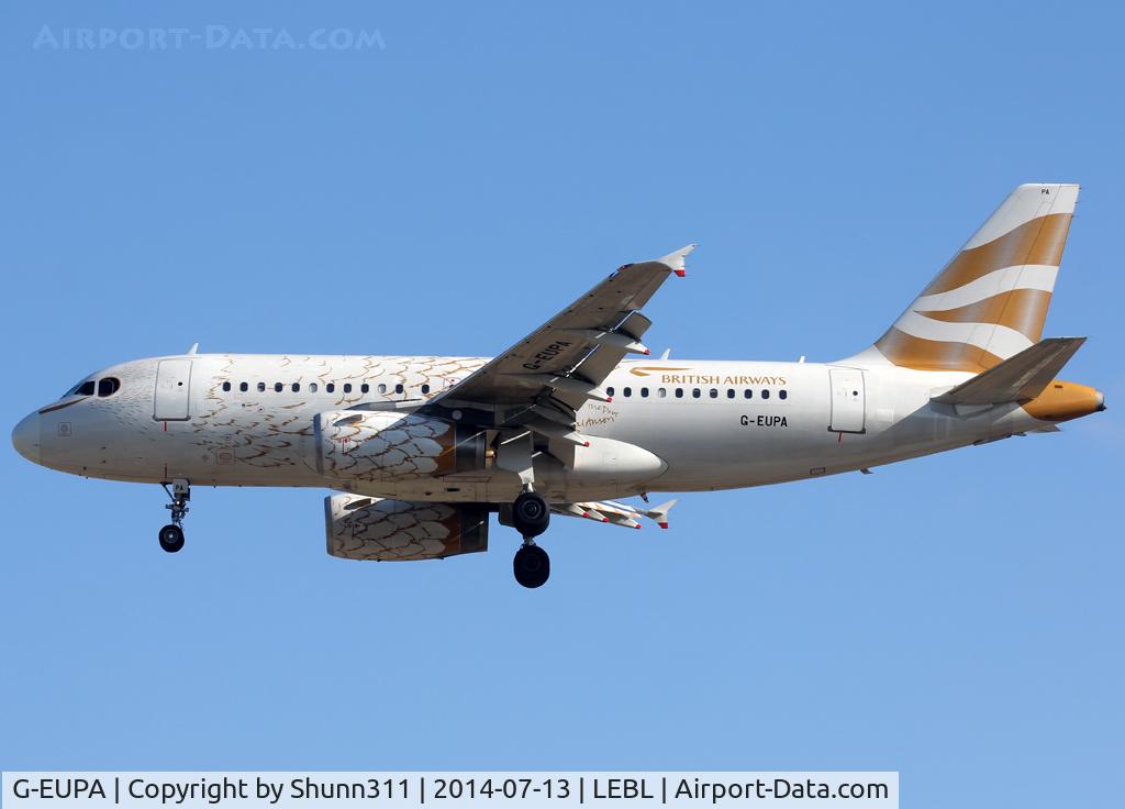 G-EUPA, 1999 Airbus A319-131 C/N 1082, Landing rwy 25R still in Dove c/s