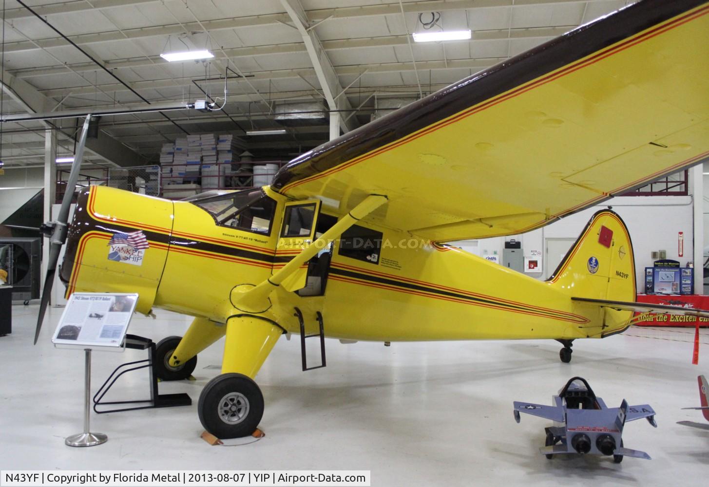 N43YF, 1943 Stinson V77 Reliant C/N 77-452, Yankee Air Museum Stinson V77