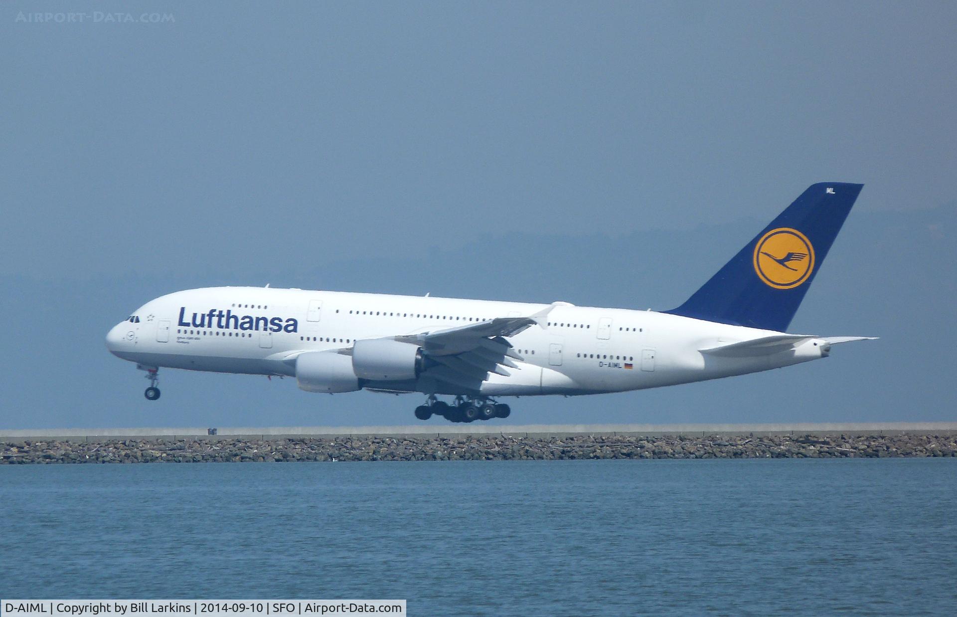 D-AIML, 2013 Airbus A380-841 C/N 149, Landing at San Francisco