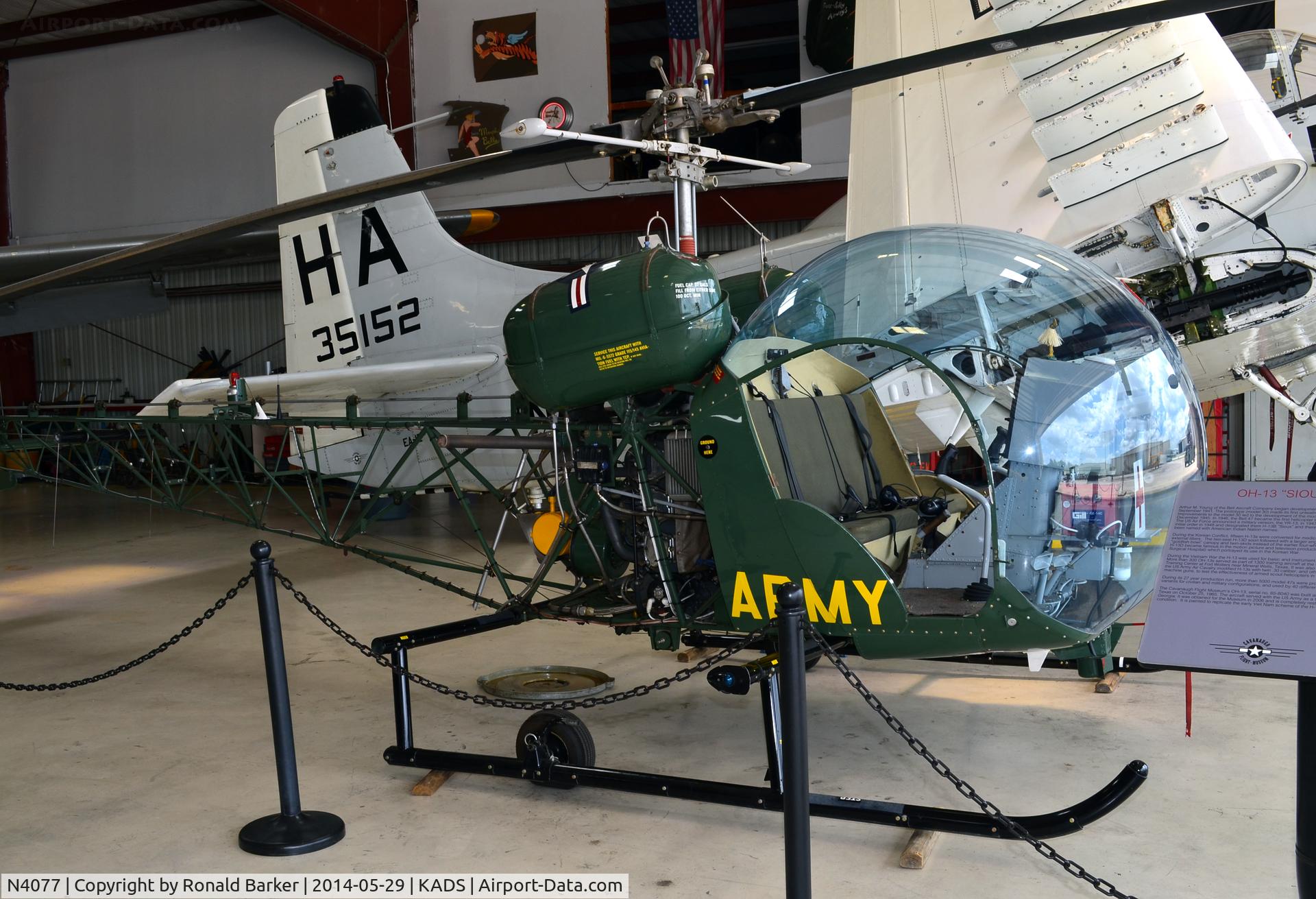 N4077, 1965 Bell 47G-3B-1 Sioux C/N 3473, Cavanaugh Flight Museum, Addison, TX