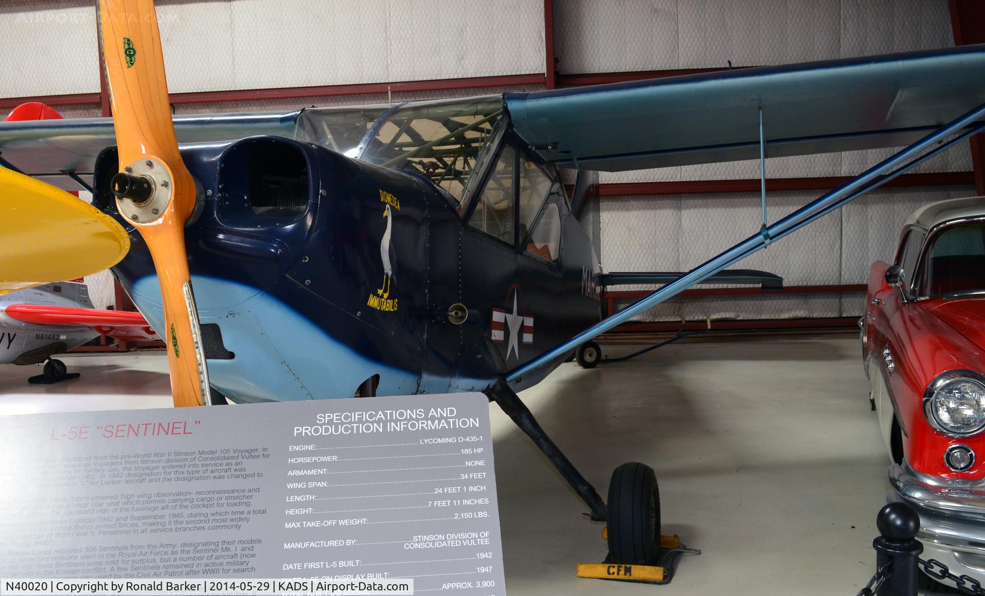 N40020, 1947 Stinson L-5E Sentinel C/N 76-3547, Cavanaugh Flight Museum, Addison, TX