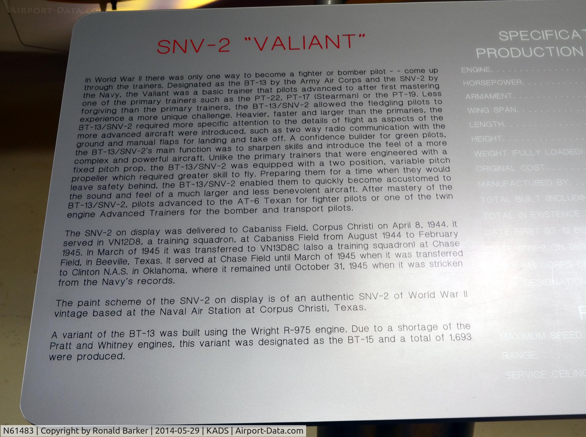 N61483, 1943 Consolidated Vultee SNV-2 C/N 79-1420, Cavanaugh Flight Museum, Addison, TX