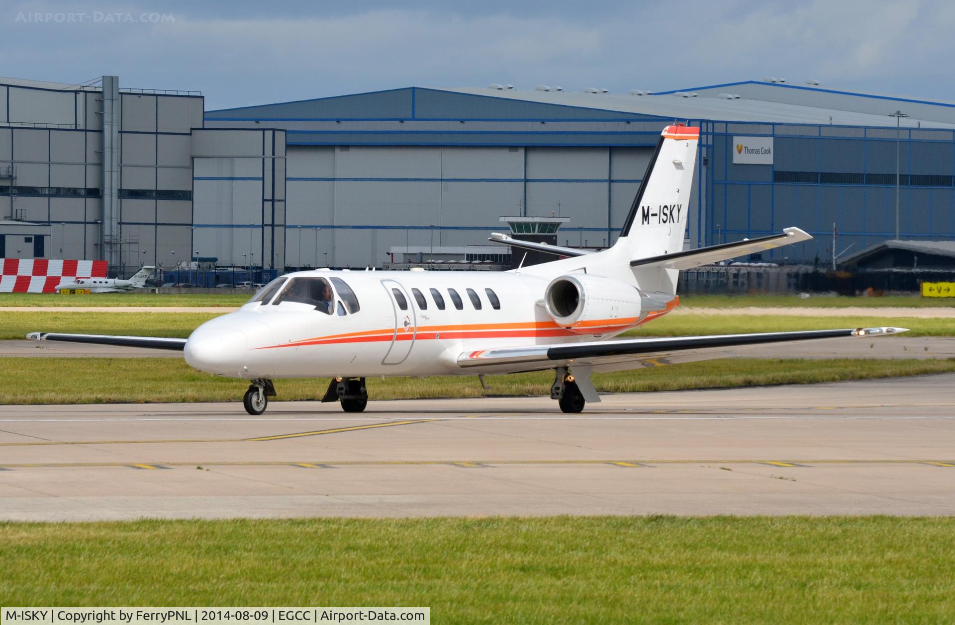 M-ISKY, 1999 Cessna 550 Citation Bravo C/N 550-0870, Mysky Citation lining up to depart MAN