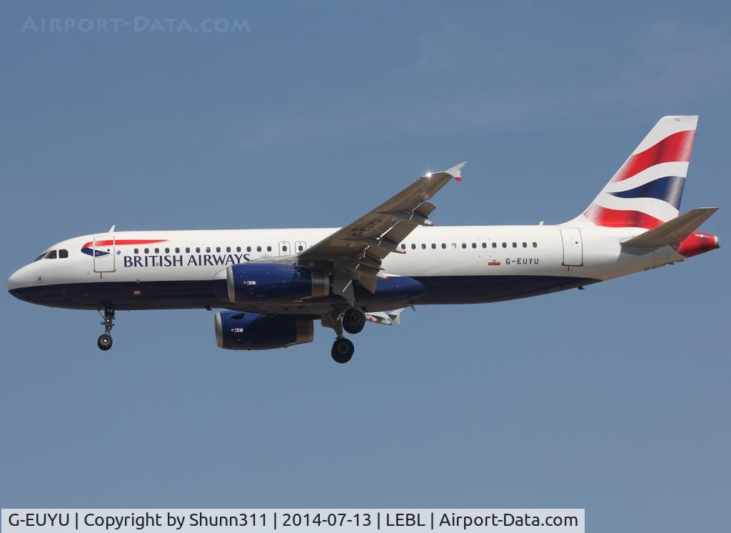 G-EUYU, 2014 Airbus A320-232 C/N 6028, Landing rwy 25R