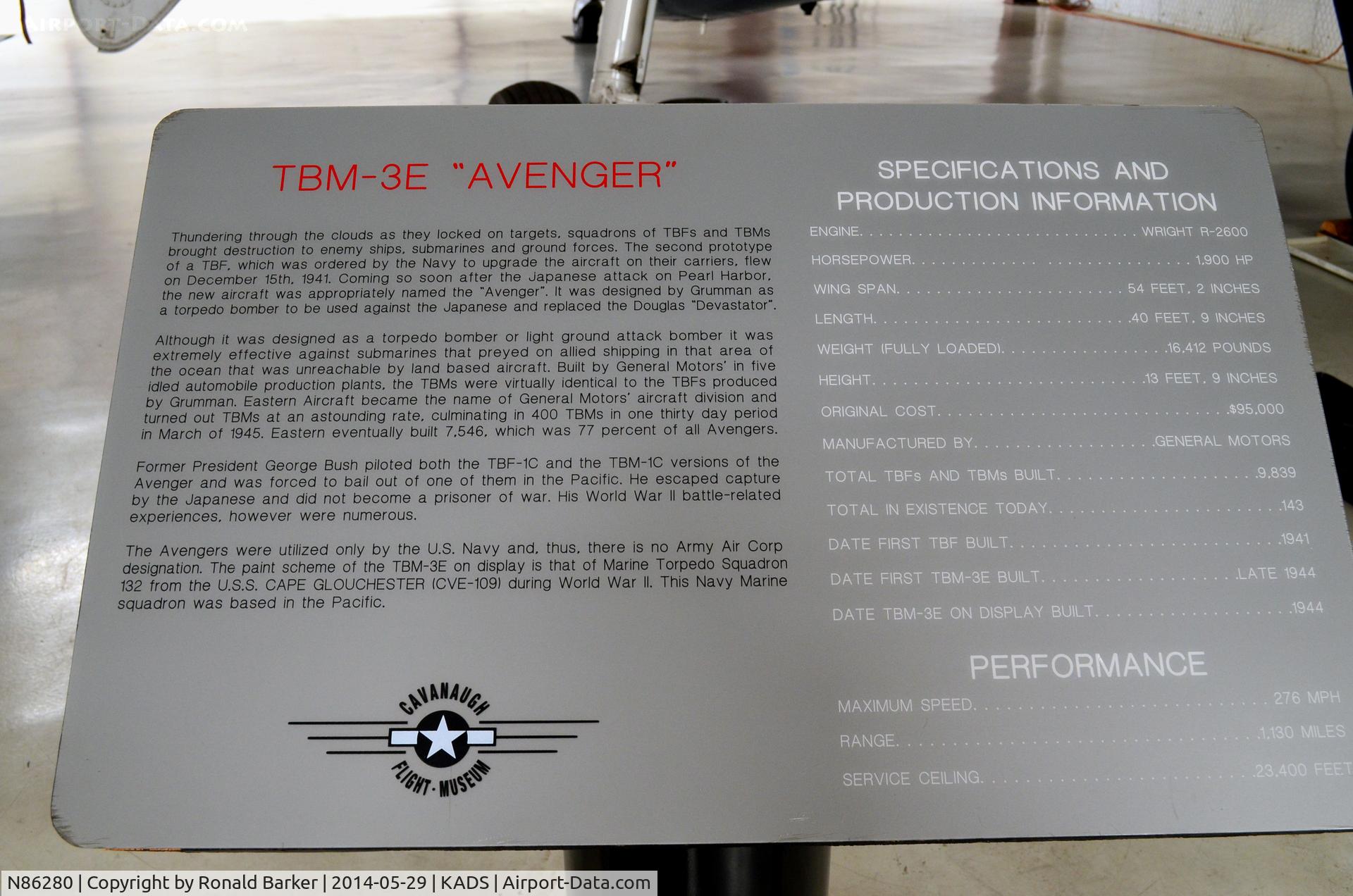 N86280, Grumman TBM-3E Avenger C/N 86280, Cavanaugh Flight Museum, Addison, TX
