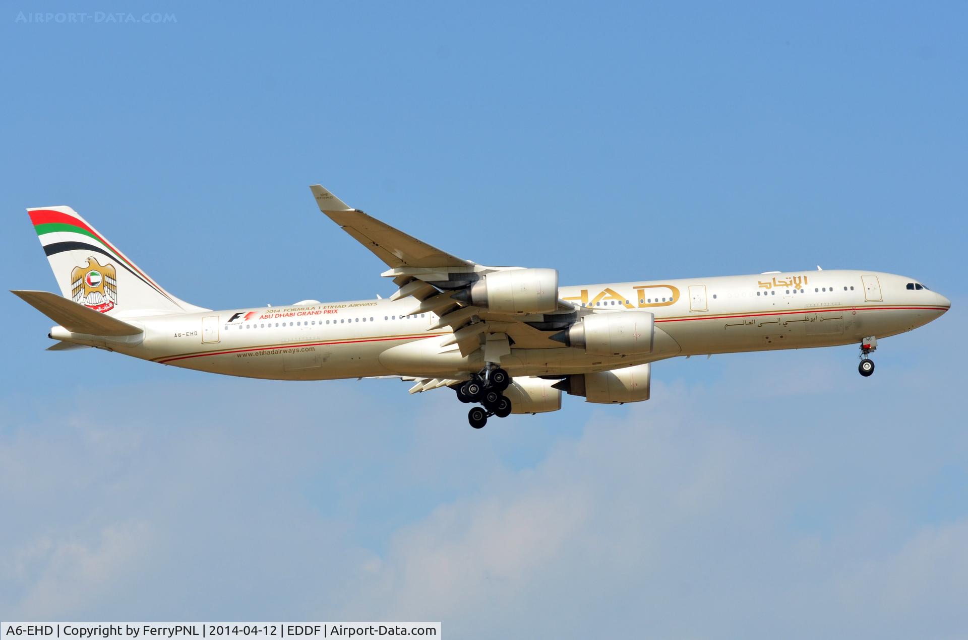 A6-EHD, 2006 Airbus A340-541 C/N 783, Etihad A345 landing in FRA