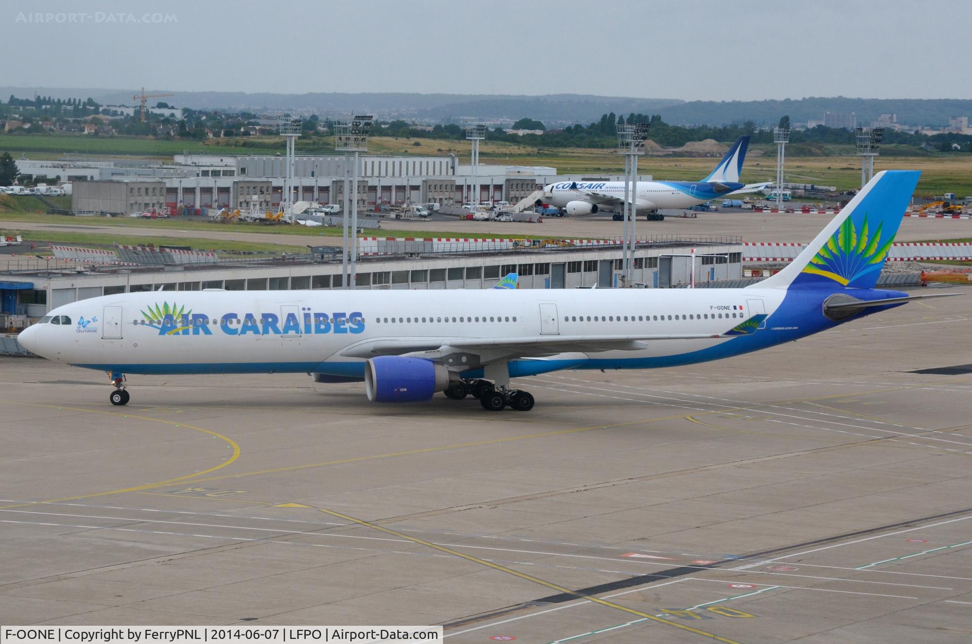 F-OONE, 2008 Airbus A330-323E C/N 965, Air Caraibes A333 taxying to its gate after arrival in Orly.