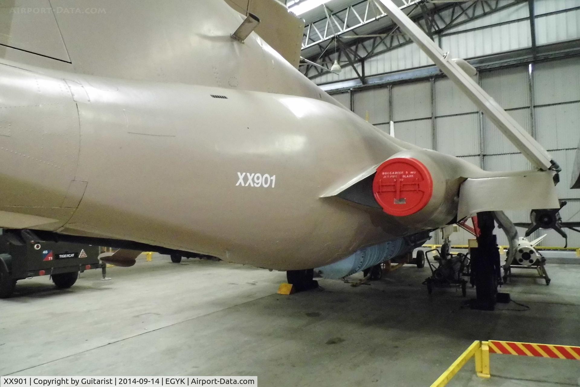 XX901, 1977 Hawker Siddeley Buccaneer S.2B C/N B3-06-75, Back end view. At the York Air Museum