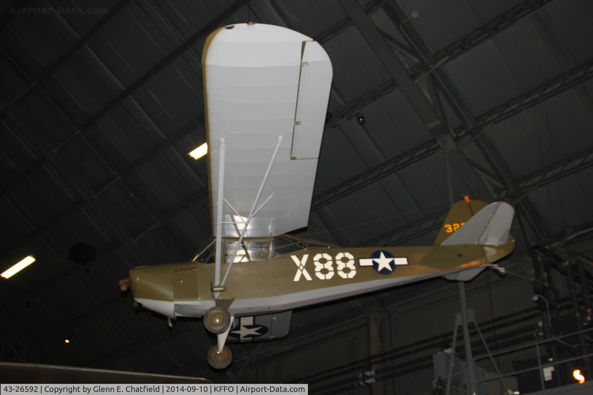 43-26592, 1943 Taylorcraft L-2M Grasshopper C/N L-5904, Hanging in the WWII collection