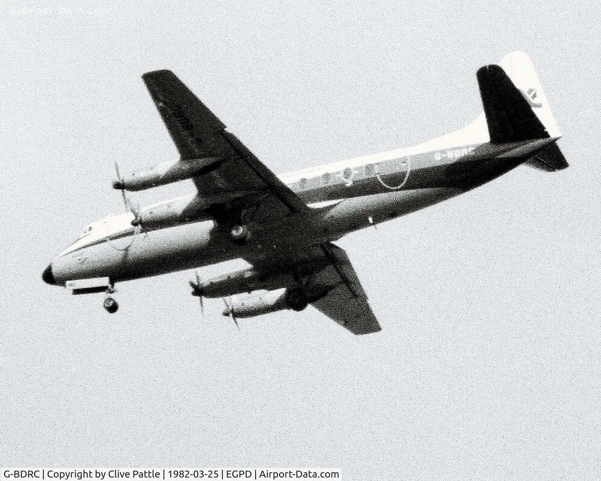 G-BDRC, 1955 Vickers Viscount 724 C/N 52, A grainy, yet atmospheric, shot of G-BDRC landing at Aberdeen in March 1982