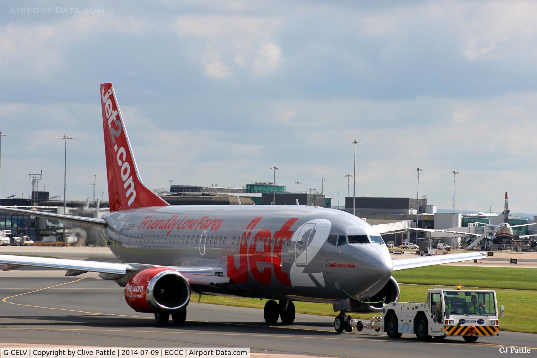 G-CELV, 1986 Boeing 737-377 C/N 23661, Manchester under tow