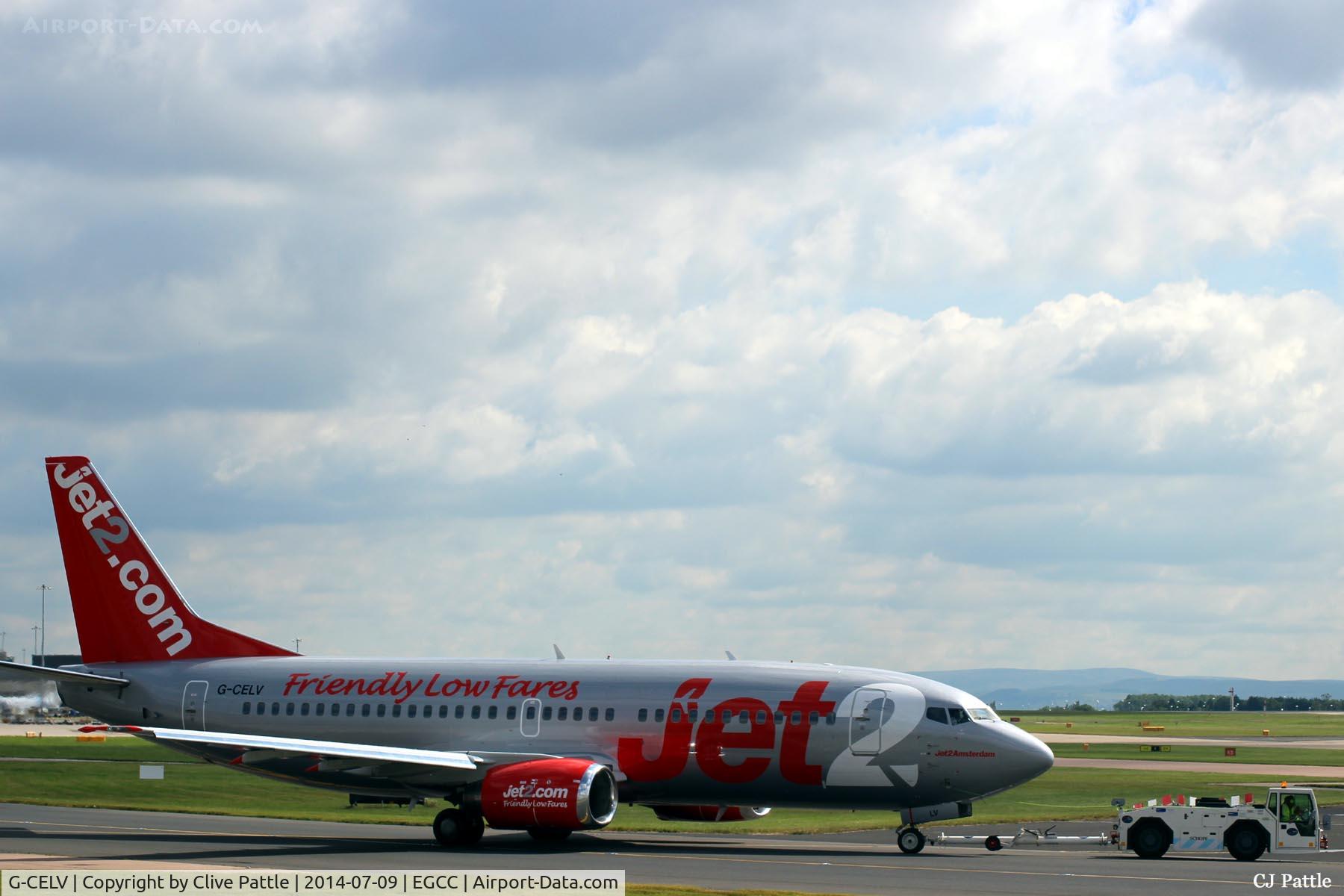 G-CELV, 1986 Boeing 737-377 C/N 23661, Manchester under tow