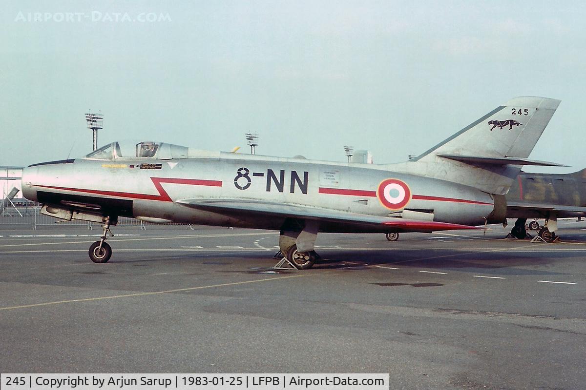 245, Dassault Mystere IVA C/N 245, Once a part of E.C. 2 based at Dijon AB, then sold to Israel. Formed part of 109 Sqn. at Ramat David AB. Returned to Armée de l'Air in Feb. 1962 in exchange for an Ouragan.