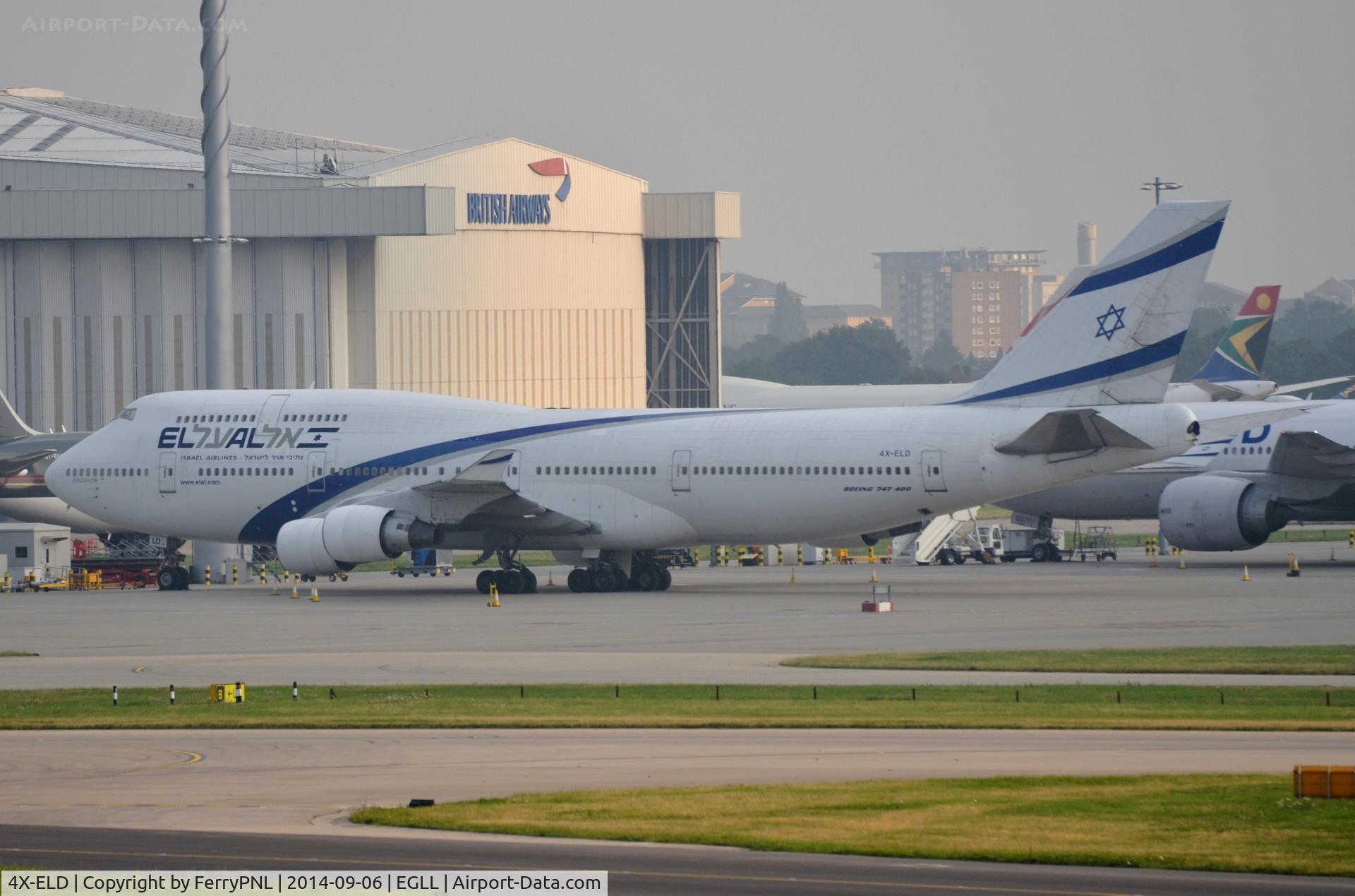 4X-ELD, 1999 Boeing 747-458 C/N 29328, ELAL B744 parked during Saturday.