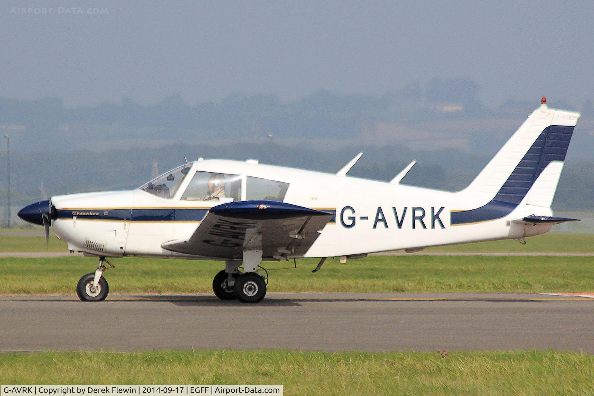 G-AVRK, 1967 Piper PA-28-180 Cherokee C/N 28-4041, Visiting Cherokee, Dunkeswell based, previously N11C, seen shortly after landing on runway 1 at EGFF.