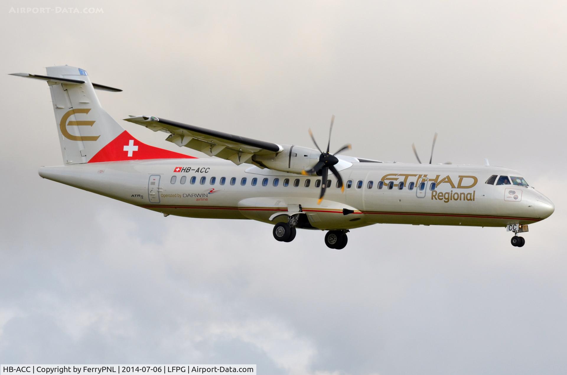 HB-ACC, 2001 ATR 72-212A C/N 664, Etihad feeder service in CDG
