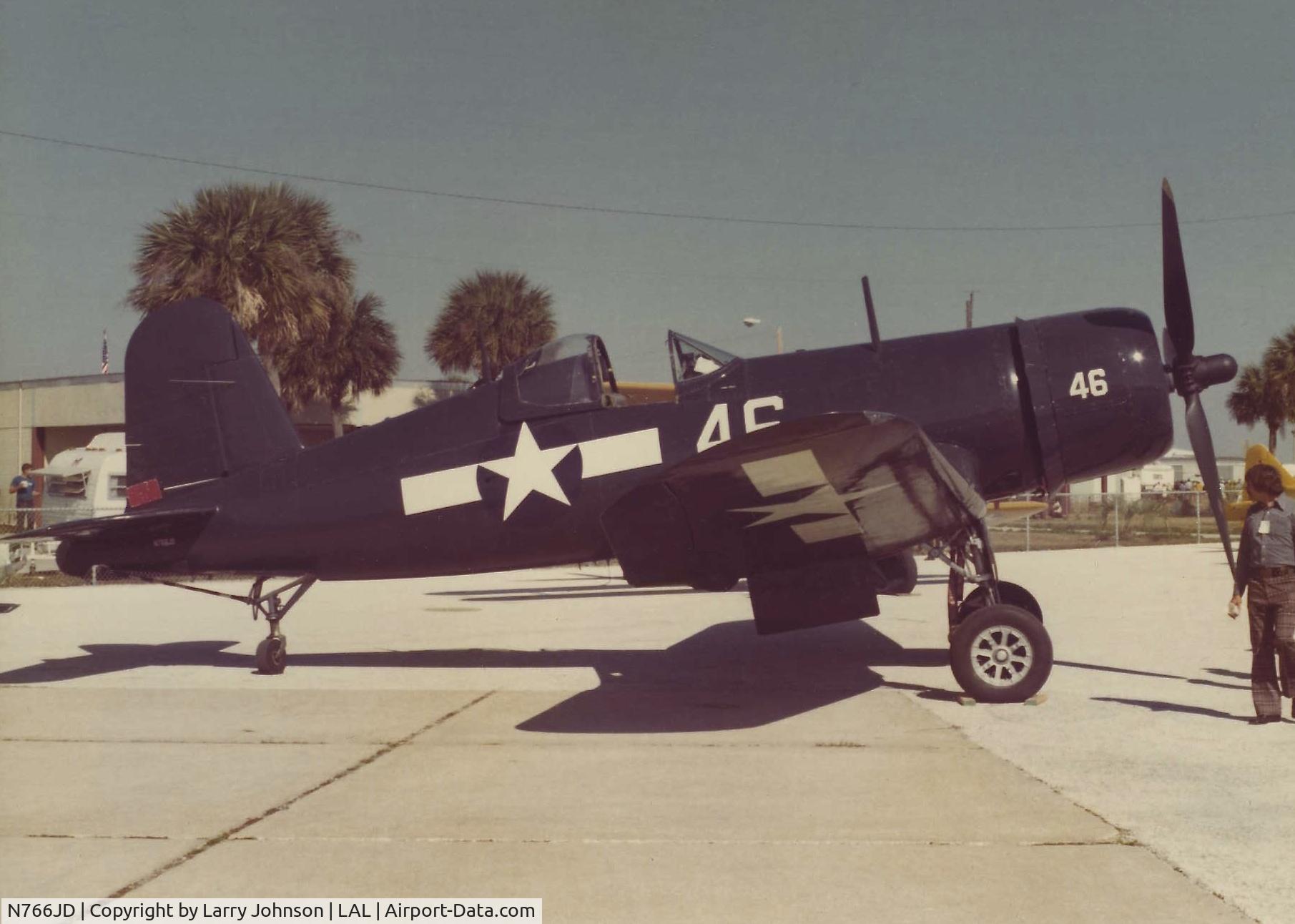 N766JD, Goodyear FG-1D Corsair C/N 3507, I shot this at an early Sun and Fun fly In in the early 1970's.  This is ex-N8050E and before it went to the Navy Museum in Pensacola.