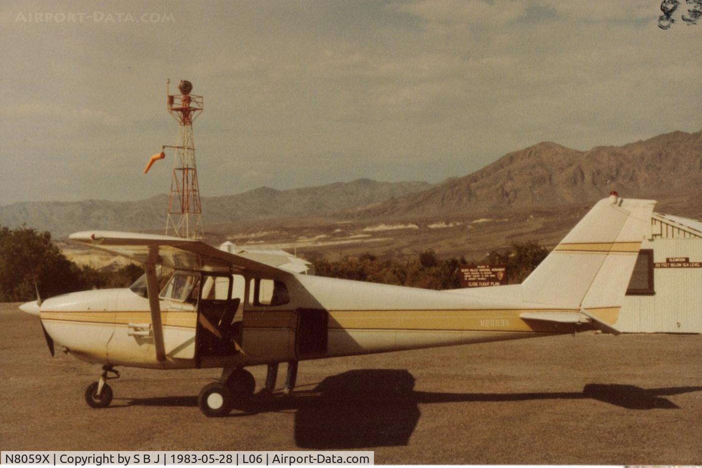 N8059X, 1961 Cessna 172B C/N 17248559, Short stop in Death Valley on the flight from Fremont,Ca. to Lake Havasu,Arizona on Memorial Day weekend in 1983. A very memorable (in my top 25) and satisfying day of flying!!Have found that great flights are not always determined by what you are flying.