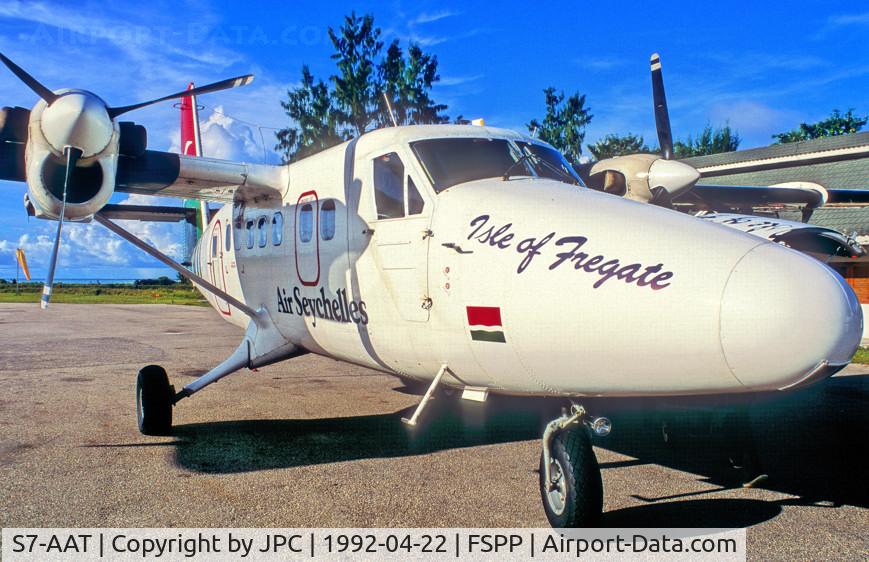 S7-AAT, 1980 De Havilland Canada DHC-6 Twin Otter 300 C/N 721, Newly arrived, in 1992... On Film