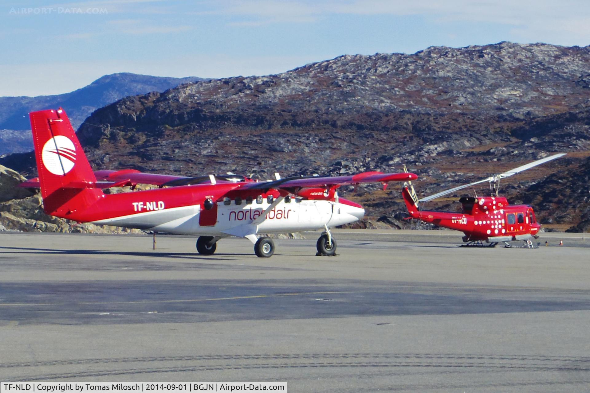 TF-NLD, 1975 De Havilland Canada DHC-6-300 Twin Otter C/N 475, Norlandair pays a visit to Greenland. Together with Greenland Air's helicopter OY-HCU. Thanks a lot to Paul!