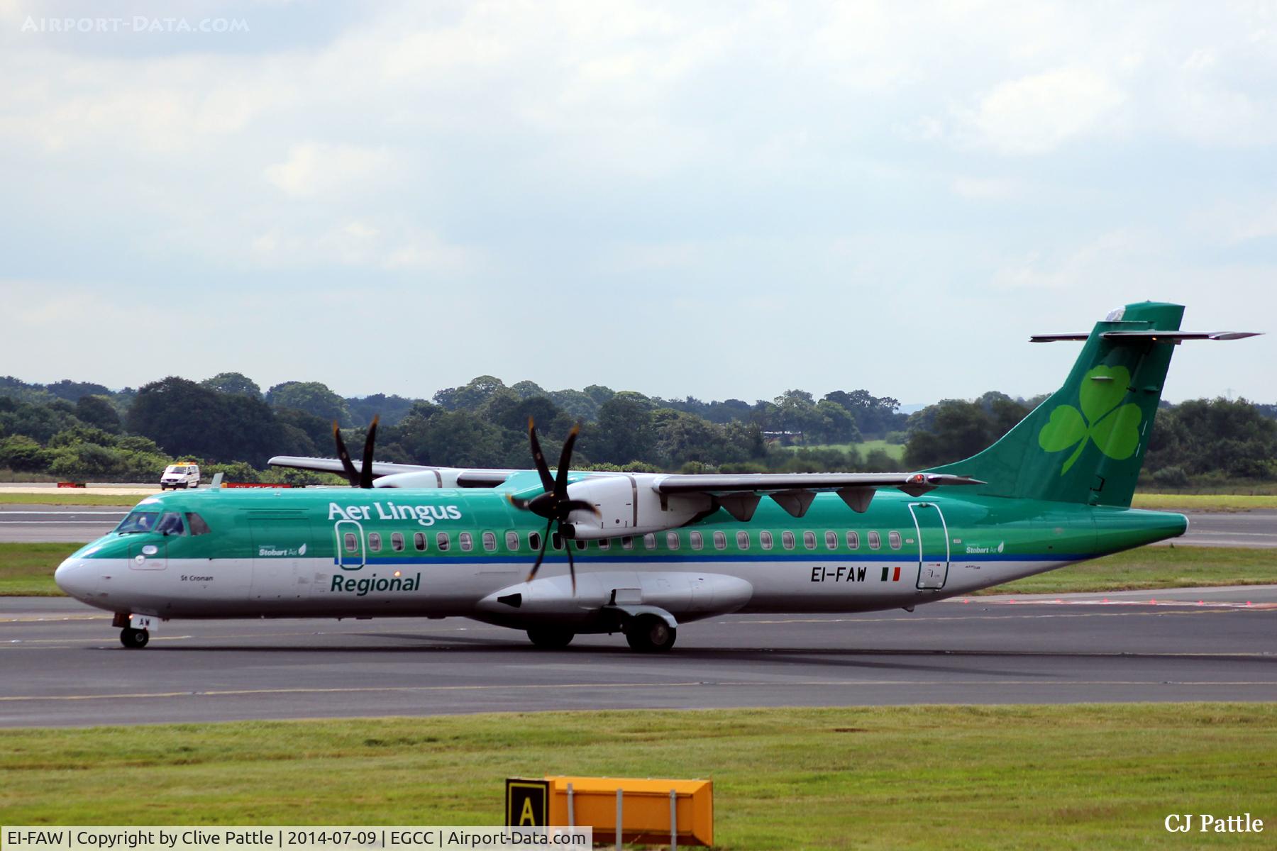 EI-FAW, 2013 ATR 72-600 (72-212A) C/N 1122, Taxi to the gate at EGCC