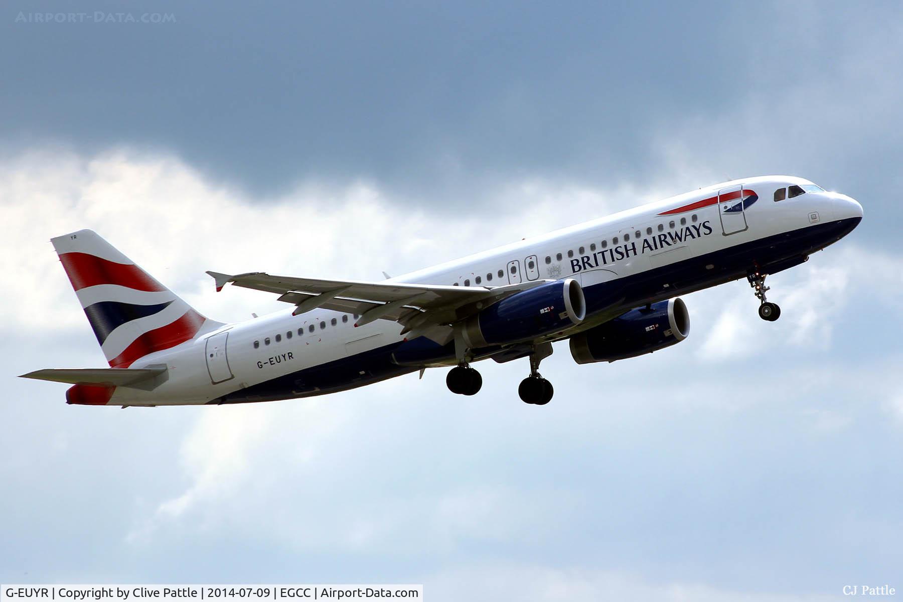 G-EUYR, 2013 Airbus A320-232 C/N 5856, Speedbird take off at EGCC