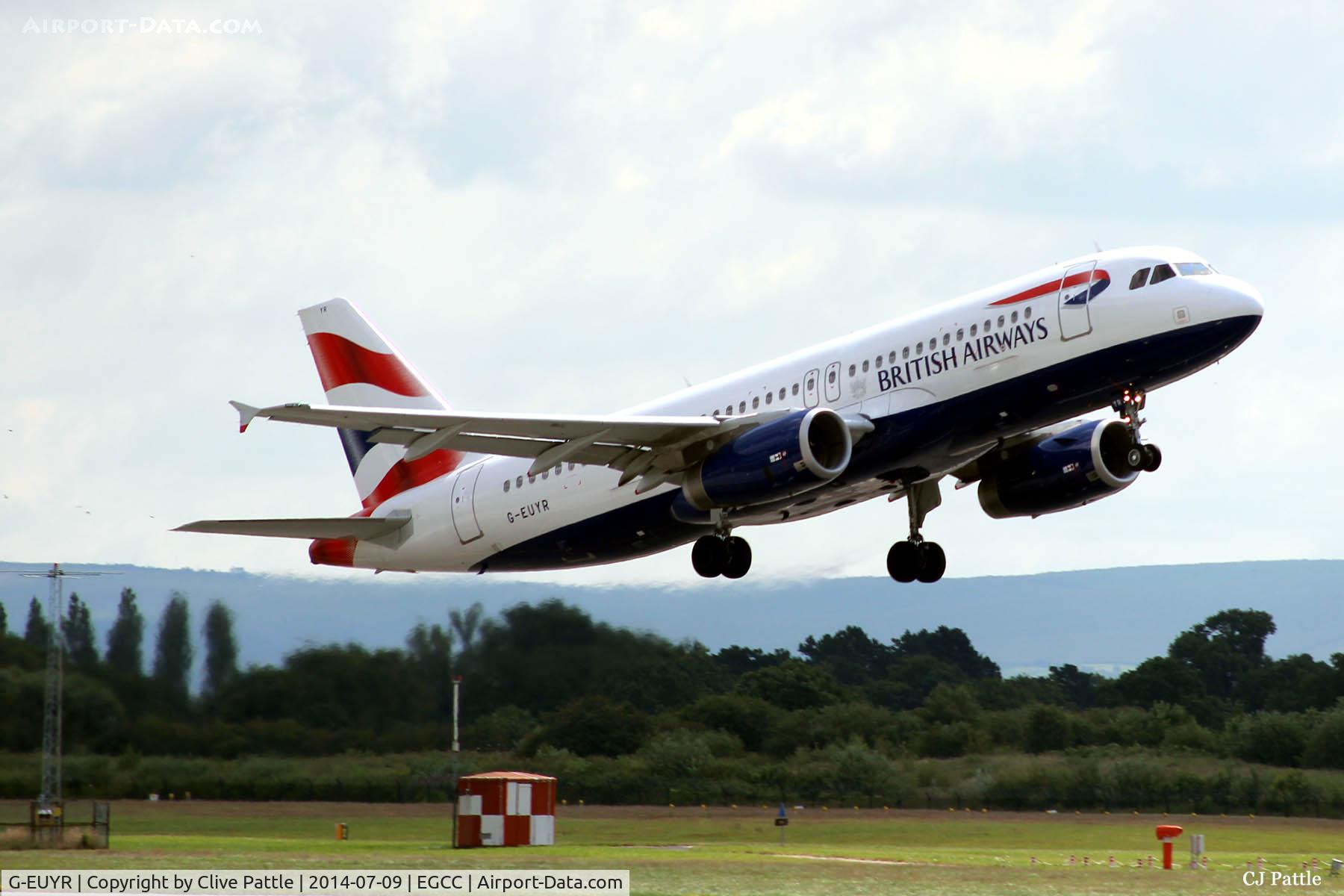 G-EUYR, 2013 Airbus A320-232 C/N 5856, Lift off Runway 05 at EGCC