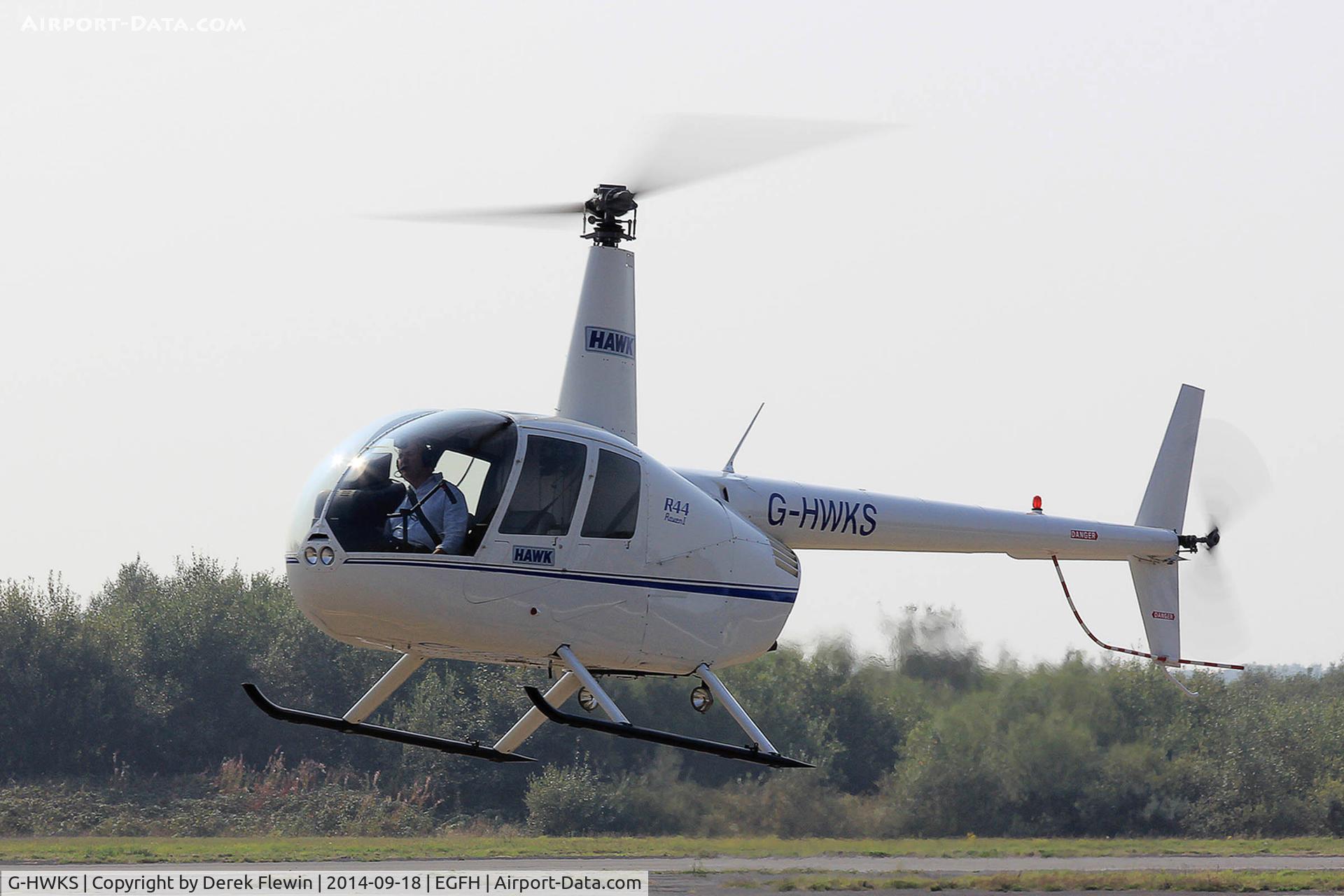 G-HWKS, 2007 Robinson R44 Raven C/N 1747, Visiting Raven, previously G-HSLJ, G-ETFF, seen hover taxxing to the pumps at EGFH.