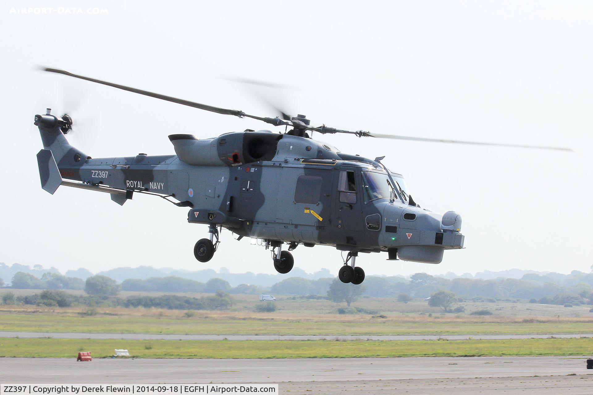 ZZ397, 2013 AgustaWestland AW-159 Wildcat HMA.2 C/N 482, Wildcat HMA.1, call sign, Talon 704, seen shortly after lifting at EGFH following a hot refuel.
