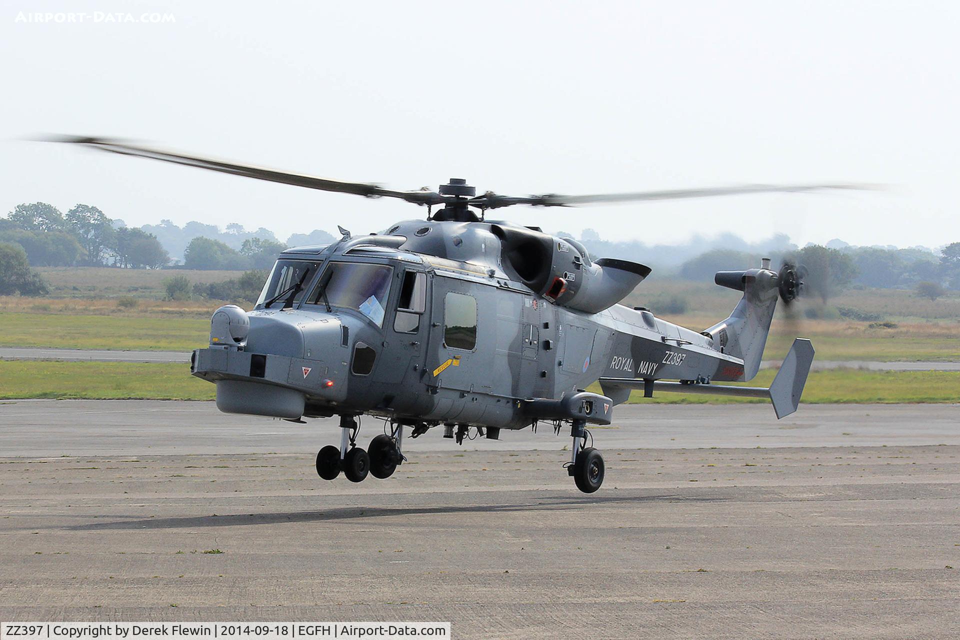 ZZ397, 2013 AgustaWestland AW-159 Wildcat HMA.2 C/N 482, Royal Navy Wildcat HMA.1, call sign, Talon 704, seen lifting at EGFH following a hot refuel.
