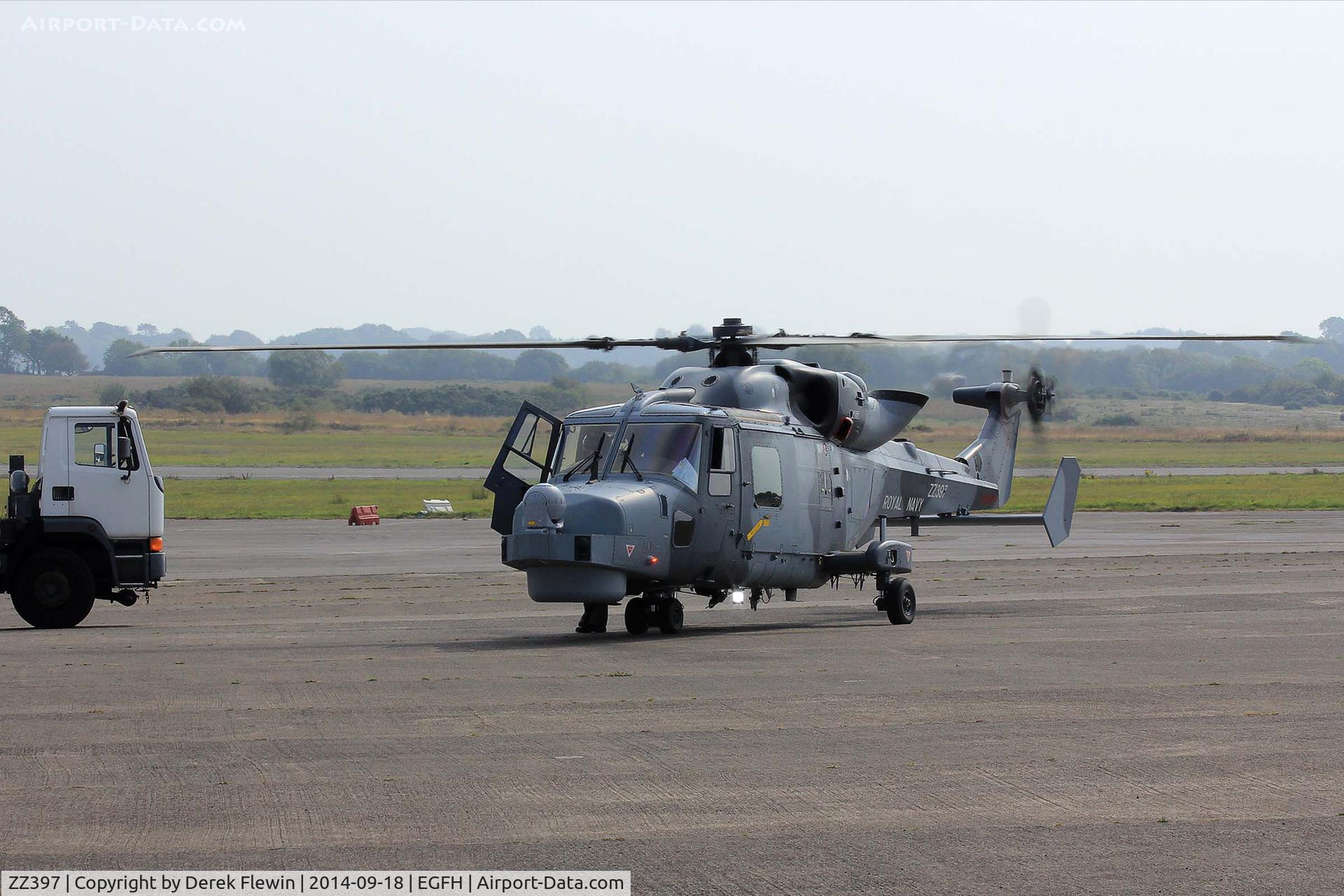 ZZ397, 2013 AgustaWestland AW-159 Wildcat HMA.2 C/N 482, Royal Naval Wildcat HMA.1, Callsign Talon 704, seen shortly before taking on fuel at EGFH.