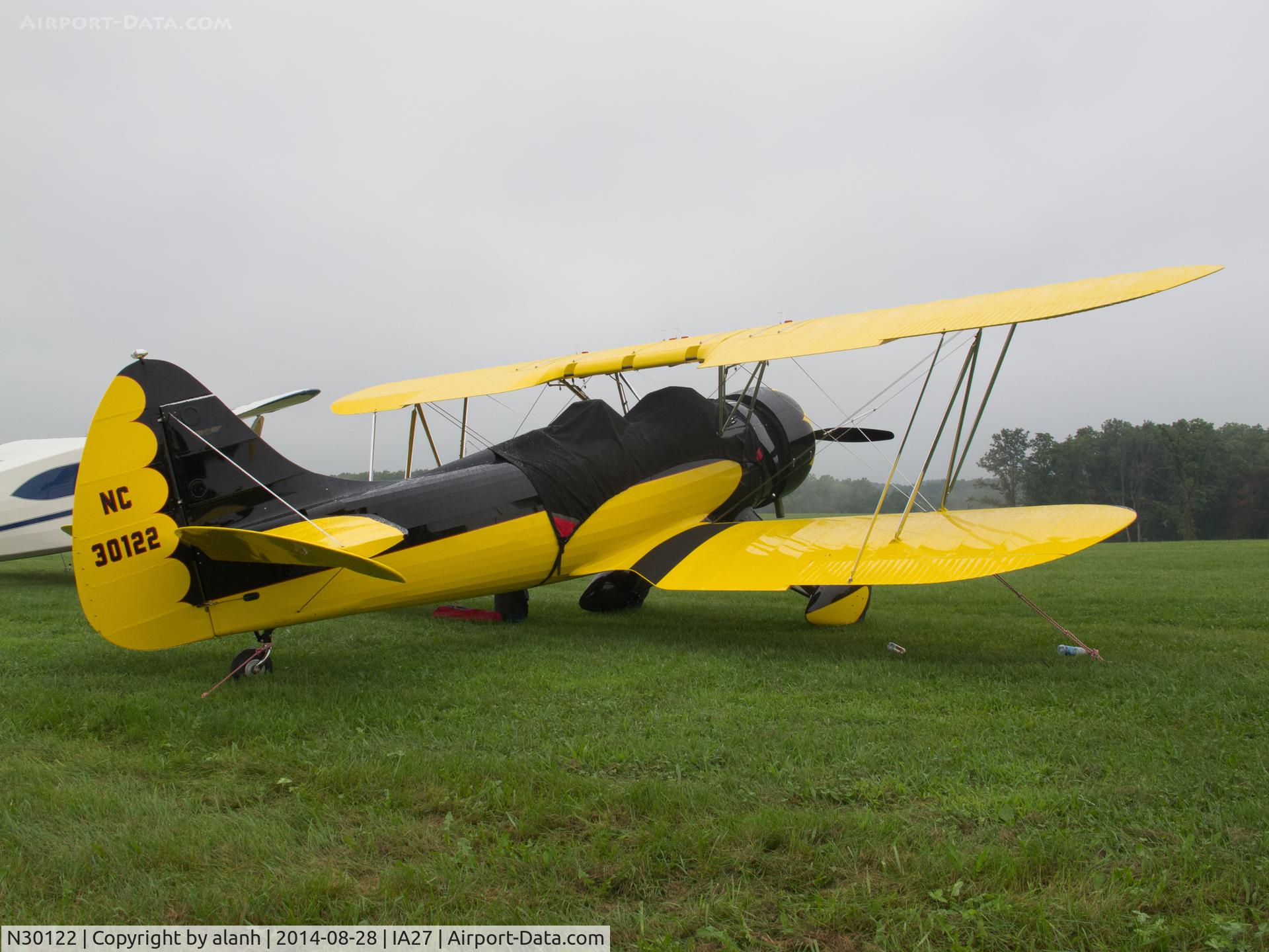 N30122, 1940 Waco UPF-7 C/N 5519, At a very wet Antique Airfield, Blakesburg