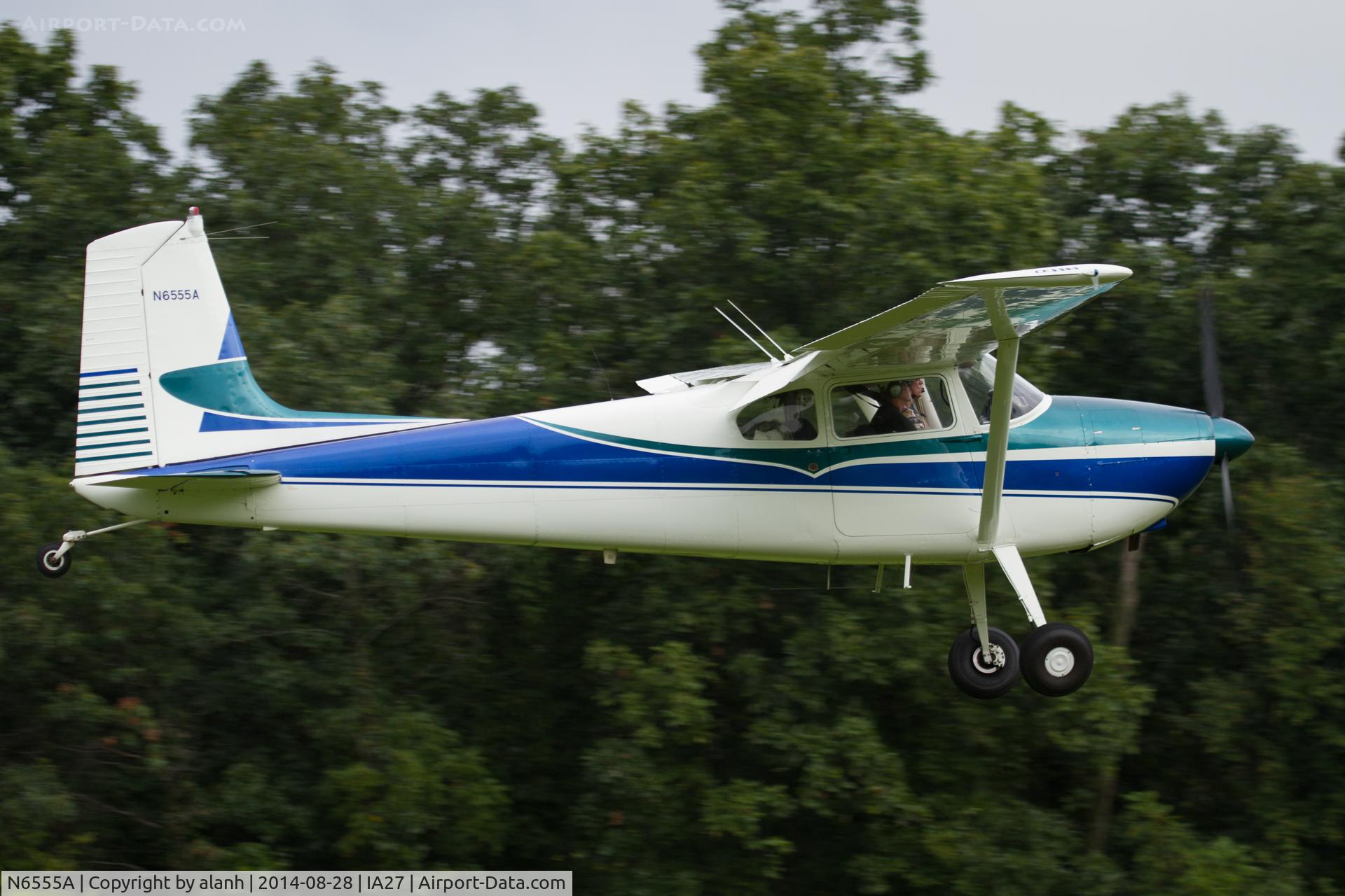 N6555A, 1956 Cessna 180 C/N 32452, Arriving at Antique Airfield, Blakesburg