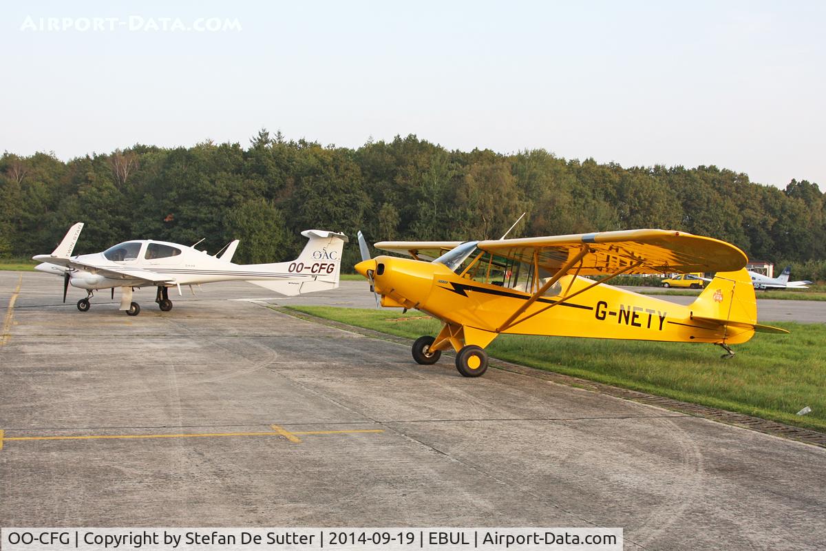 OO-CFG, 2007 Diamond DA-42 Twin Star C/N 42.331, Together with PA-18-150 (G-NETY) during Aero Club Brugge 2014 Fly In.