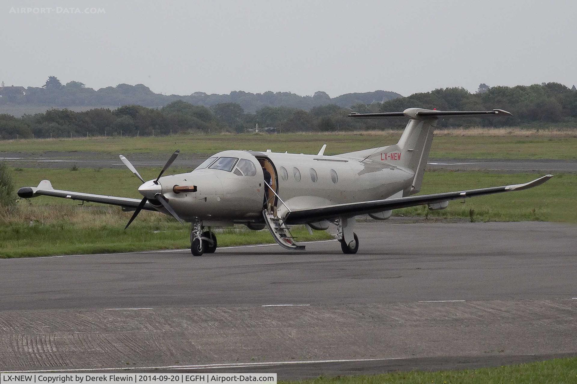 LX-NEW, 2009 Pilatus PC-12/47E C/N 1148, Visiting Pilatus PC-12/47E, Jetfly Aviation, Geneva based, previously HB-FRV, seen parked up at EGFH, awaiting passengers.