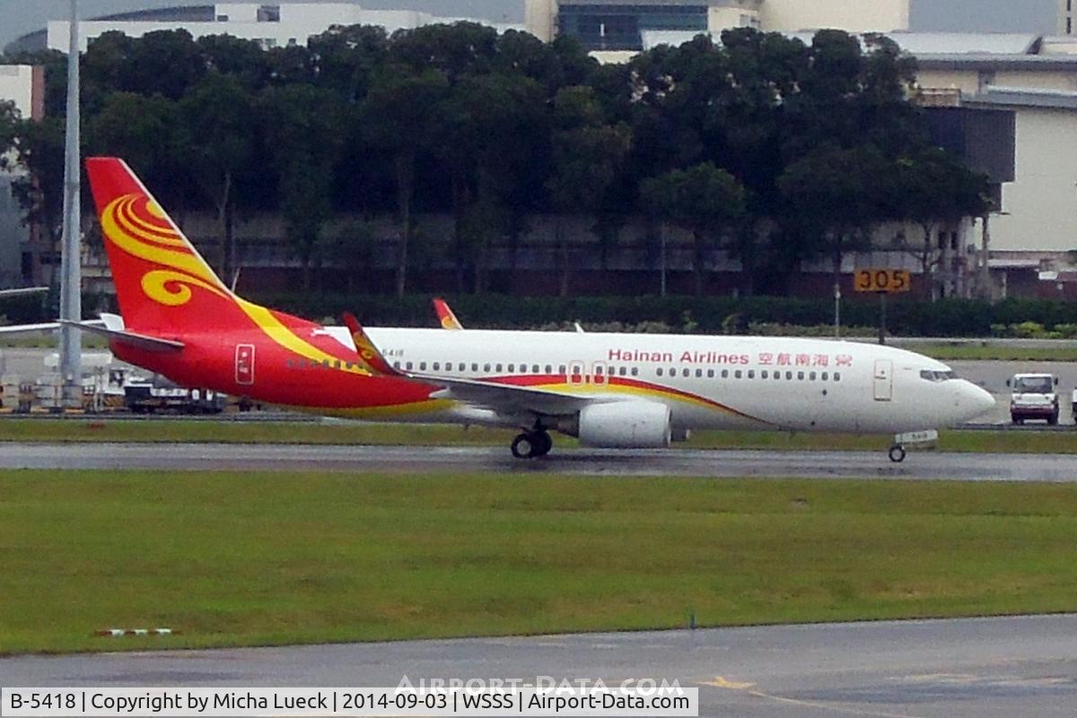 B-5418, 2008 Boeing 737-86N C/N 36541, At Changi