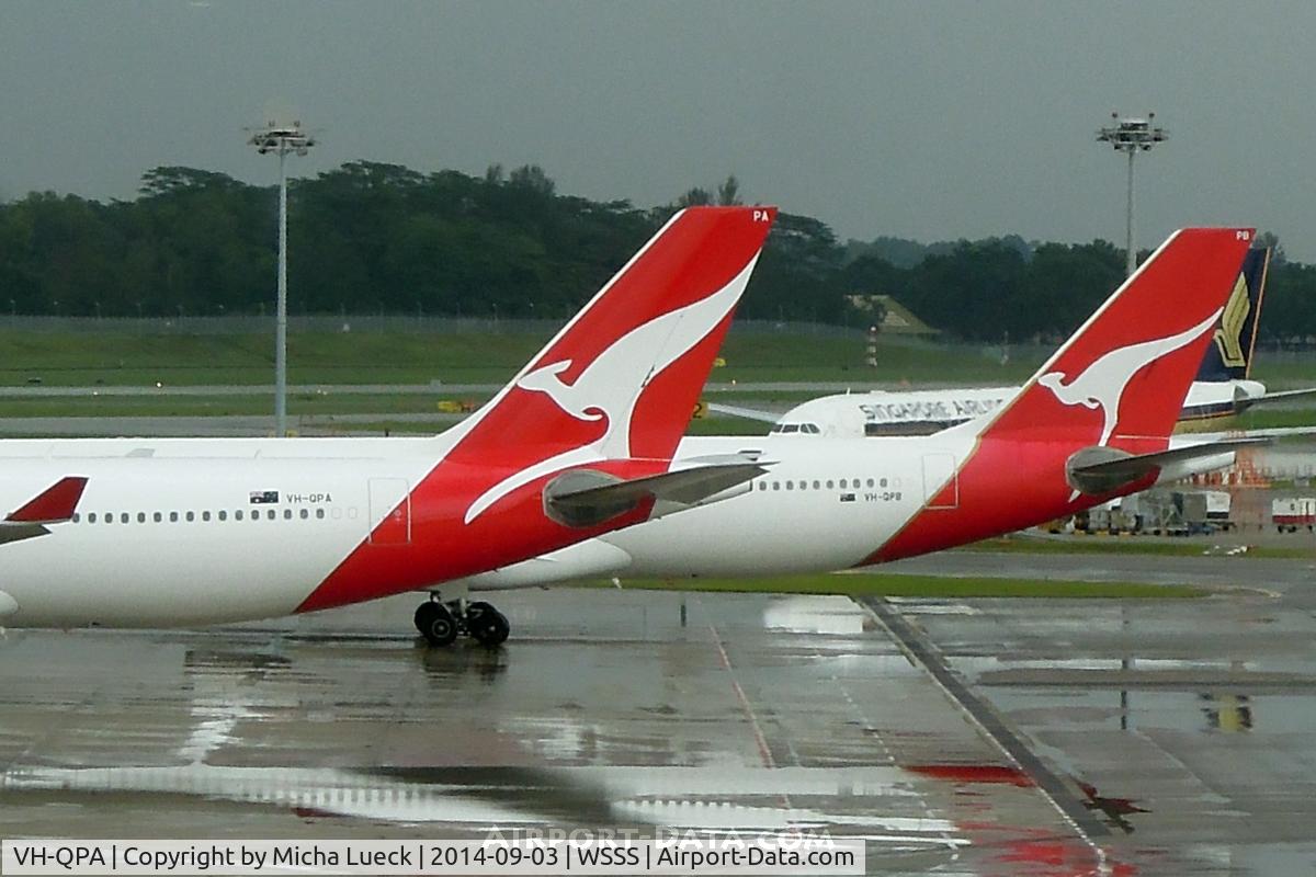 VH-QPA, 2003 Airbus A330-303 C/N 0553, Sisterhips QPA and QPB arrived at Changi within minutes of each other