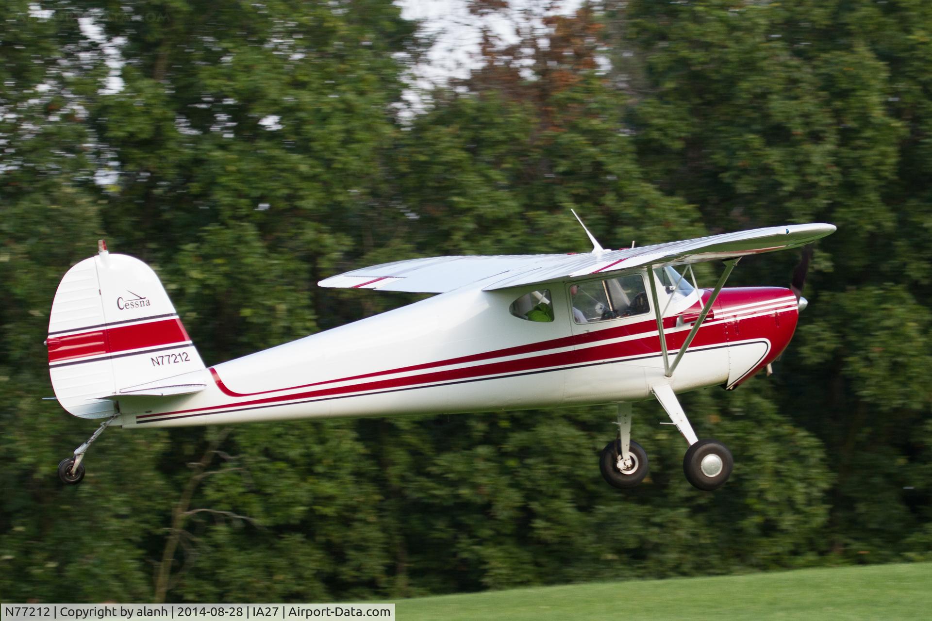 N77212, 1946 Cessna 120 C/N 11674, Landing at Antique Airfield, Blakesburg