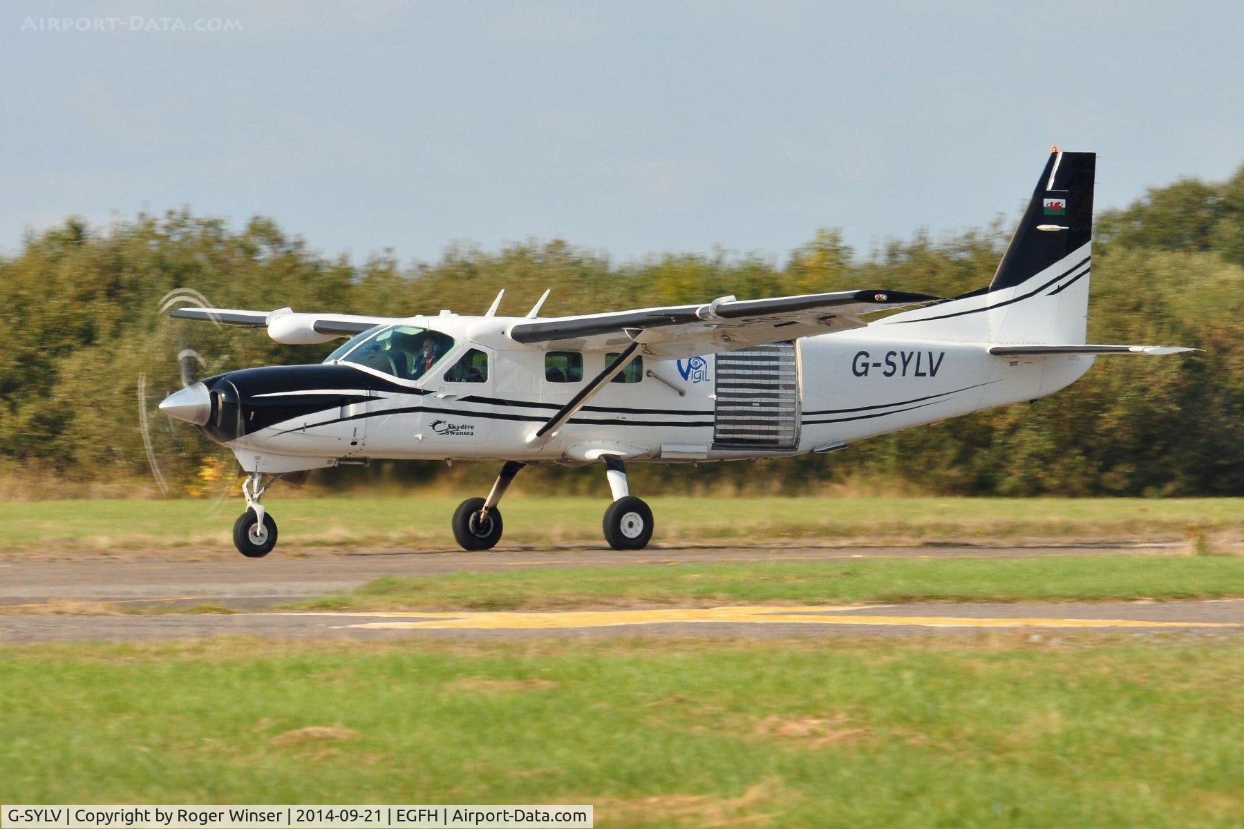 G-SYLV, 2002 Cessna 208B  Grand Caravan C/N 208B0936, Resident Grand Caravan operated by Skydive Swansea departing Swansea Airport with a lift of skydivers.