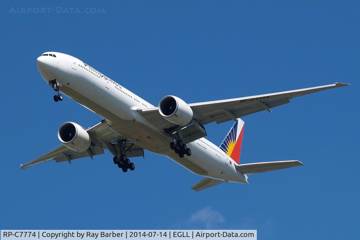 RP-C7774, 2012 Boeing 777-3F6/ER C/N 35556, Boeing 777-3F6ER [35556] (Philippines Airlines) Home~G 14/07/2014. On approach 27R.