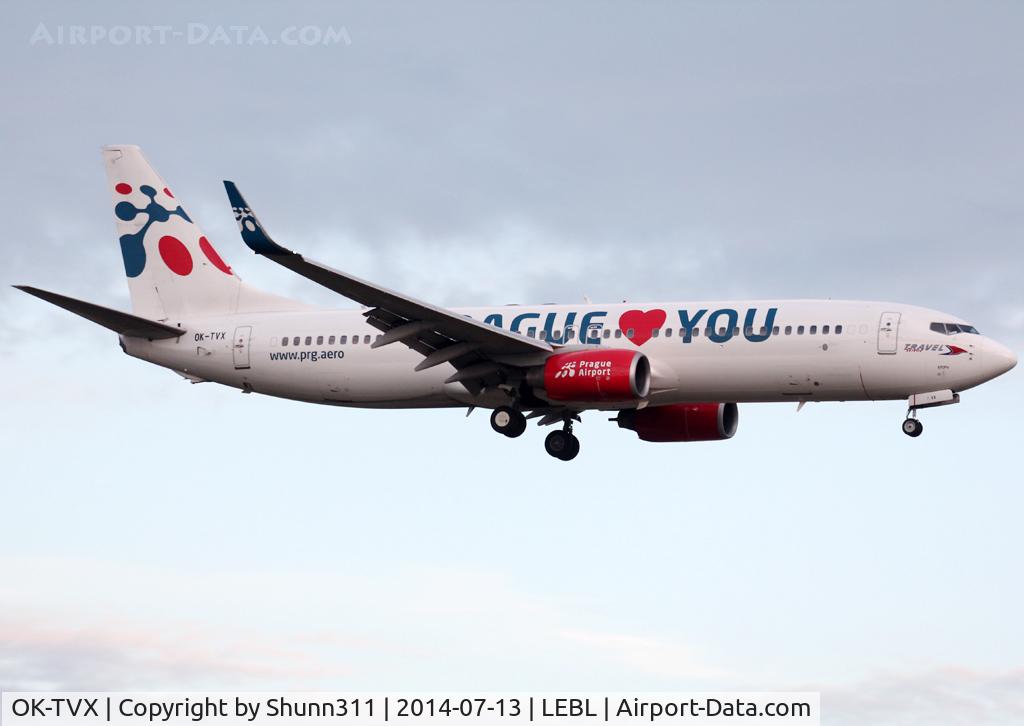 OK-TVX, 2005 Boeing 737-8Z9 C/N 33833, Landing rwy 25R in 'Prague Love U' c/s