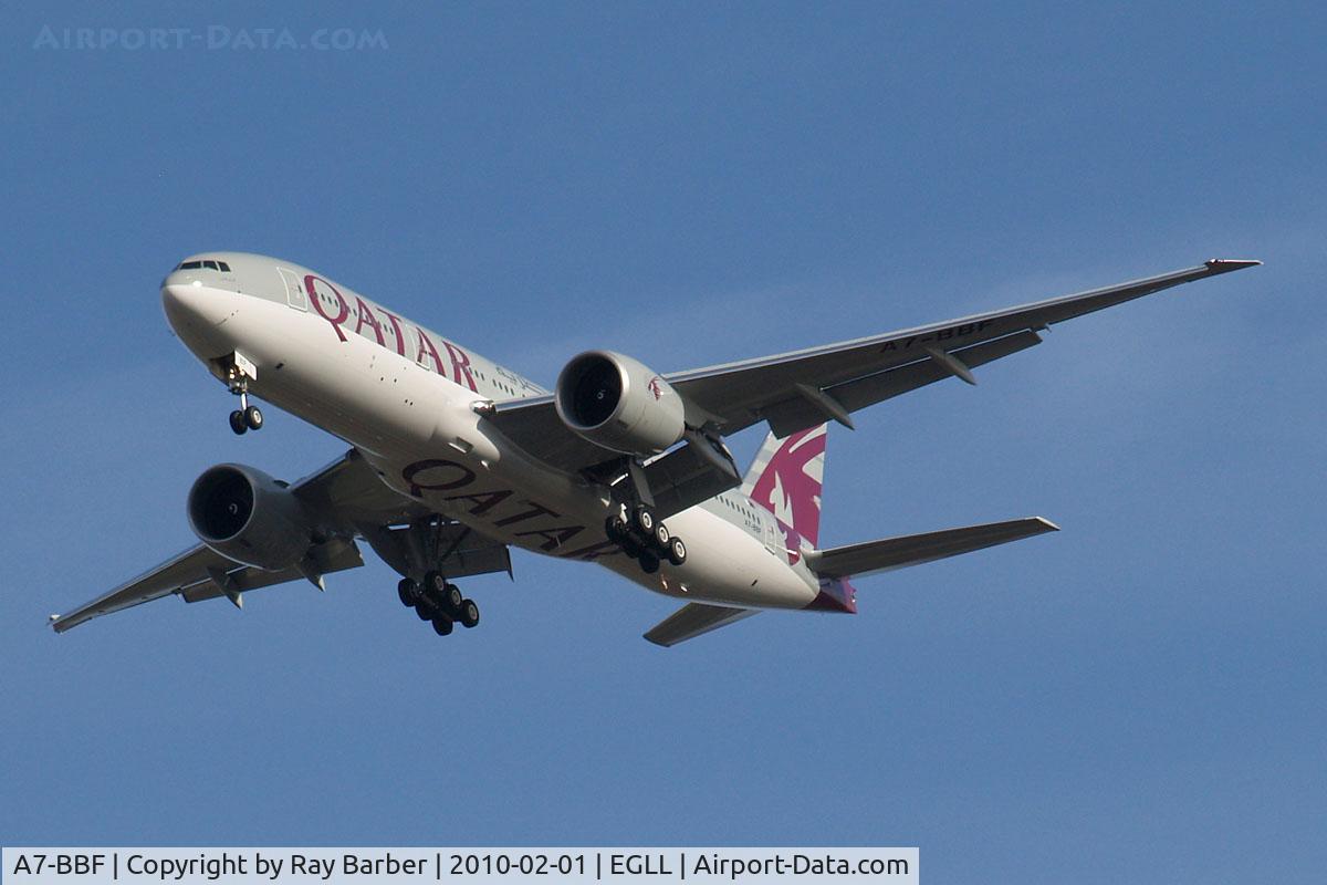 A7-BBF, 2010 Boeing 777-2DZ/LR C/N 36018, Boeing 777-2DZLR [36018] (Qatar Airways) Home~G 01/02/2010. On approach 27R.
