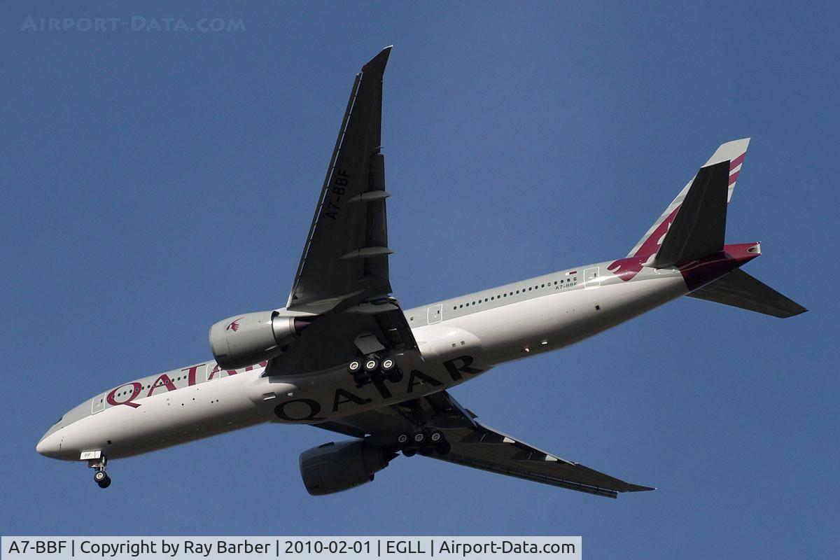 A7-BBF, 2010 Boeing 777-2DZ/LR C/N 36018, Boeing 777-2DZLR [36018] (Qatar Airways) Home~G 01/02/2010. On approach 27R.