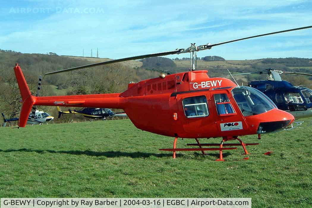 G-BEWY, 1969 Bell 206B JetRanger II C/N 348, Bell 206B  Jet Ranger II [348] Cheltenham Racecourse~G 16/03/2004. Wearing red skids.