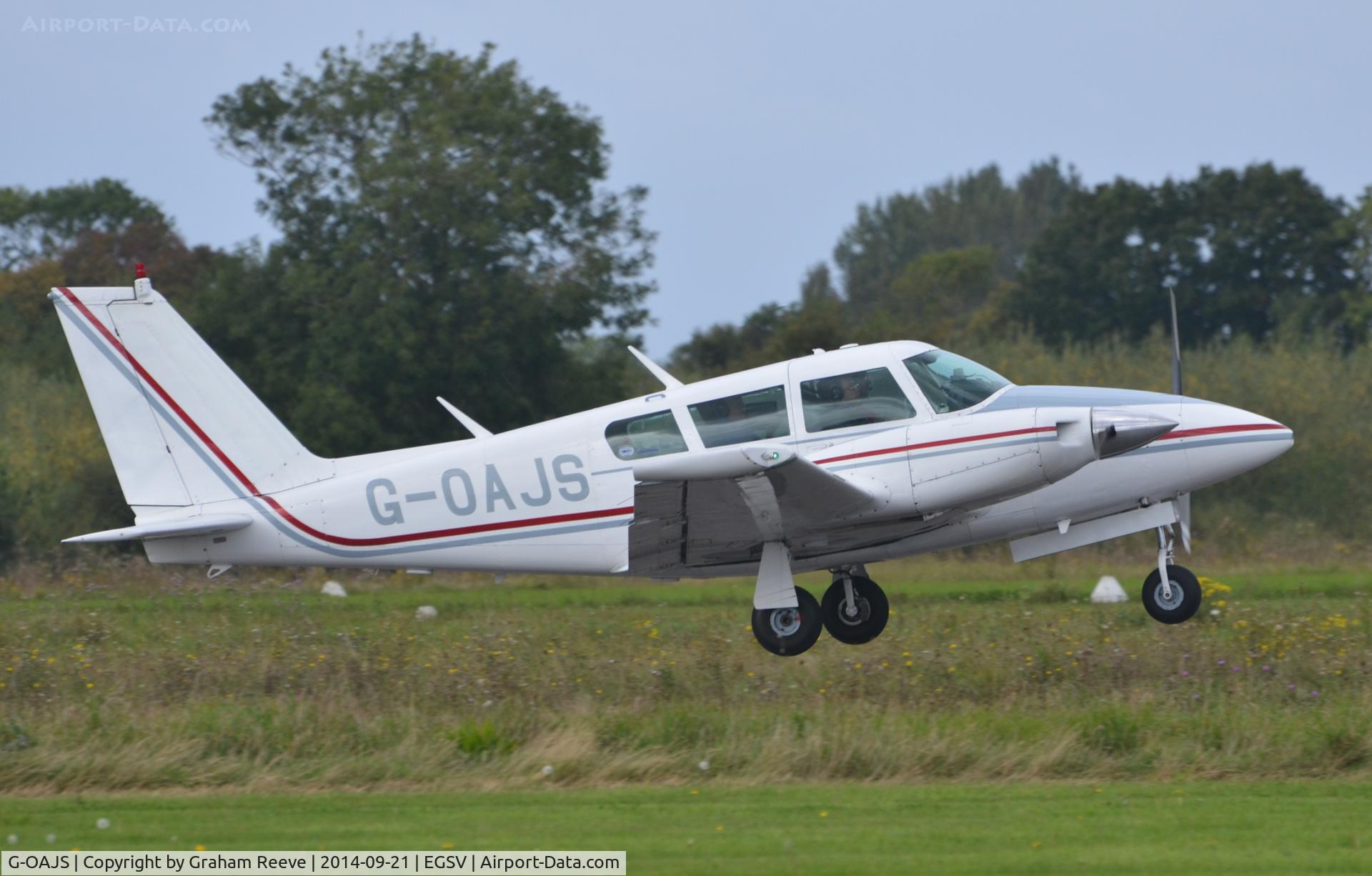 G-OAJS, 1970 Piper PA-39 Twin Comanche C/R C/N 39-15, Departing from Old Buckenham.