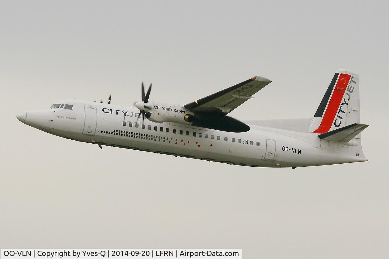 OO-VLN, 1989 Fokker 50 C/N 20145, Fokker 50, Take off rwy 28, Rennes-St Jacques  airport (LFRN-RNS)